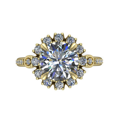 Victoria Round Shape Halo Engagement Ring in 14K Yellow Gold