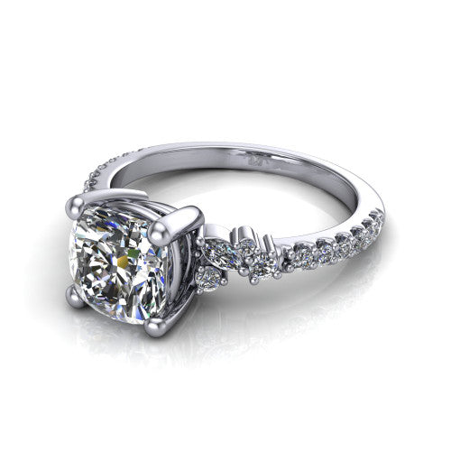 Willow Cushion Shape Classic Engagement Ring in 18K White Gold