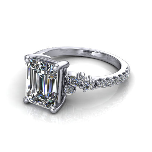 Willow Emerald Shape Classic Engagement Ring in 18K White Gold