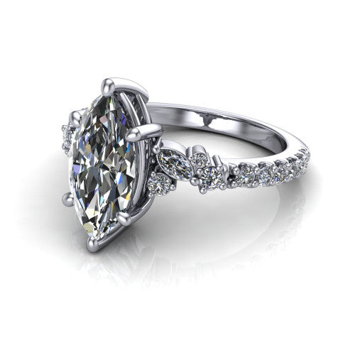 Willow Marquise Shape Classic Engagement Ring in 14K White Gold