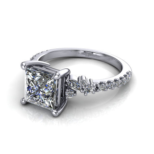 Willow Princess Shape Classic Engagement Ring in 18K White Gold