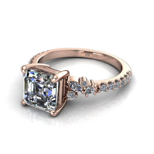 Willow Square Emerald Shape Classic Engagement Ring in 14K Rose Gold