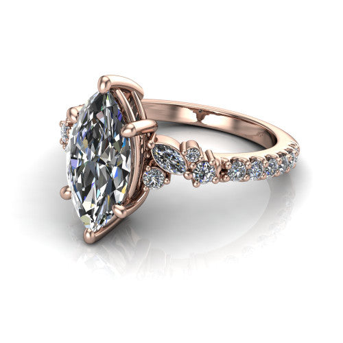 Willow Marquise Shape Classic Engagement Ring in 14K Rose Gold