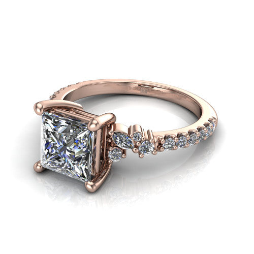 Willow Princess Shape Classic Engagement Ring in 14K Rose Gold