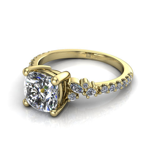 Willow Cushion Shape Classic Engagement Ring in 18K Yellow Gold