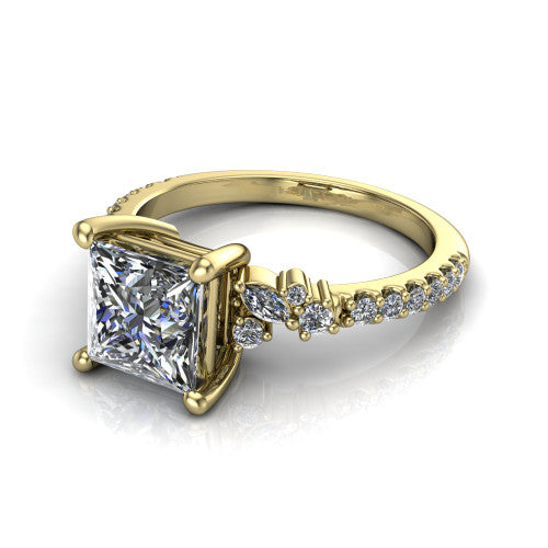 Willow Princess Shape Classic Engagement Ring in 14K Yellow Gold