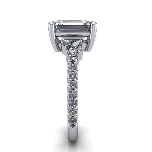 Willow Emerald Shape Classic Engagement Ring in 18K White Gold