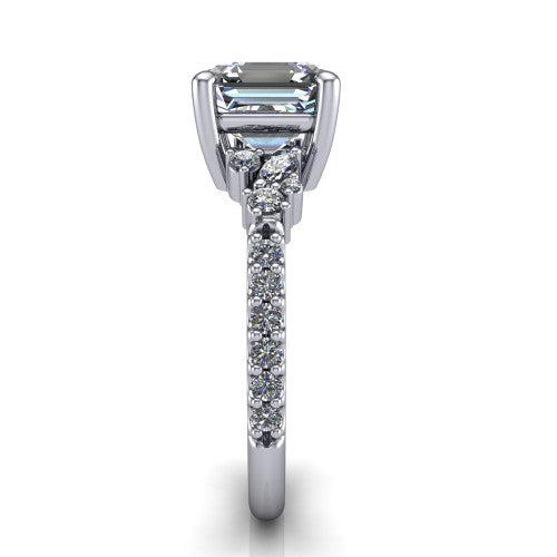 Willow Square Emerald Shape Classic Engagement Ring in 14K White Gold