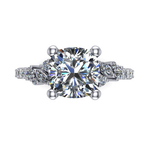 Willow Cushion Shape Classic Engagement Ring in 18K White Gold
