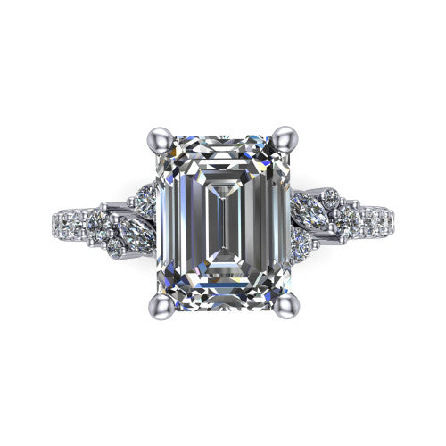 Willow Emerald Shape Classic Engagement Ring in 14K White Gold