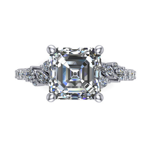 Willow Square Emerald Shape Classic Engagement Ring in 14K White Gold