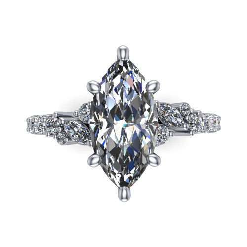 Willow Marquise Shape Classic Engagement Ring in 14K White Gold