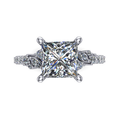 Willow Princess Shape Classic Engagement Ring in Platinum