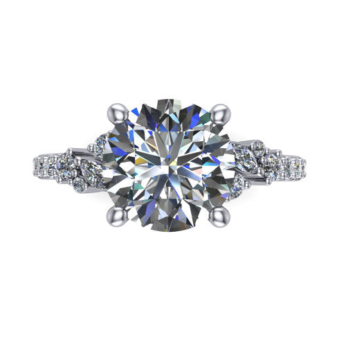 Willow Round Shape Classic Engagement Ring in 18K White Gold