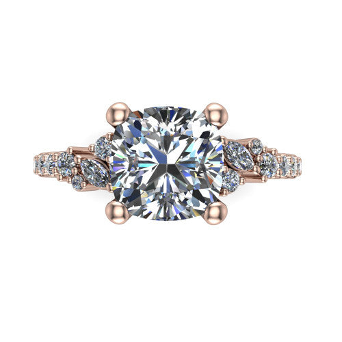 Willow Cushion Shape Classic Engagement Ring in 18K Rose Gold