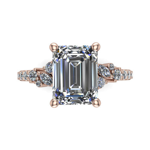 Willow Emerald Shape Classic Engagement Ring in 14K Rose Gold