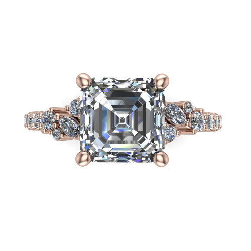 Willow Square Emerald Shape Classic Engagement Ring in 18K Rose Gold