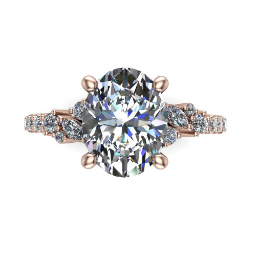 Willow Oval Shape Classic Engagement Ring in 18K Rose Gold