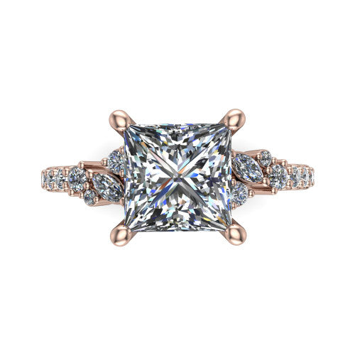 Willow Princess Shape Classic Engagement Ring in 14K Rose Gold