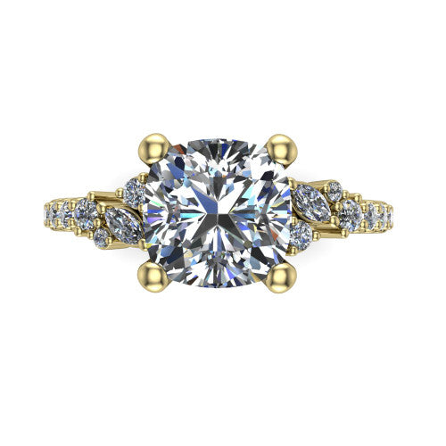 Willow Cushion Shape Classic Engagement Ring in 18K Yellow Gold