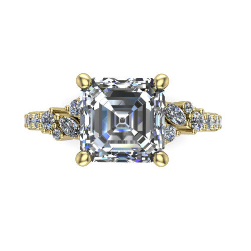 Willow Square Emerald Shape Classic Engagement Ring in 14K Yellow Gold