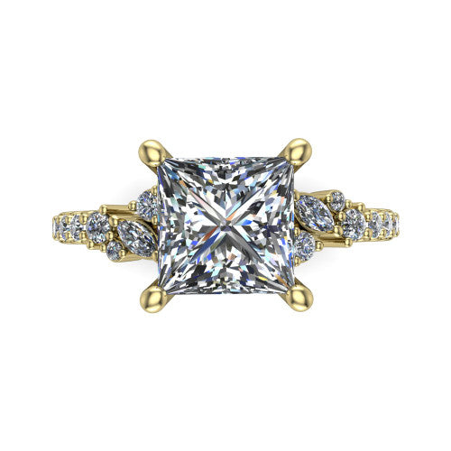 Willow Princess Shape Classic Engagement Ring in 18K Yellow Gold