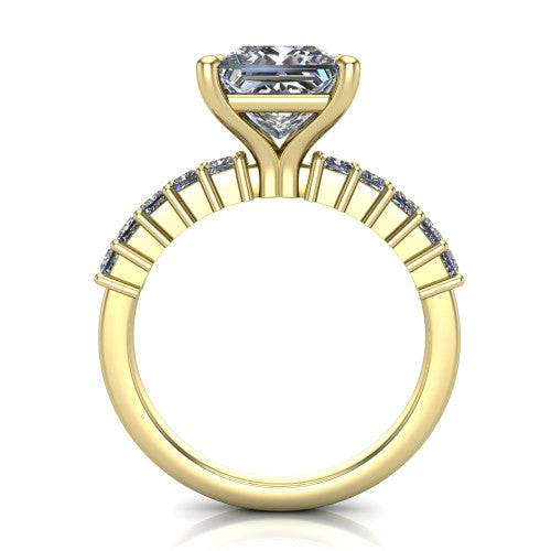 Maya princess classic engagement ring in 14K Yellow Gold, through-finger front profile showing the princess center raised above the bar-set princess cut band