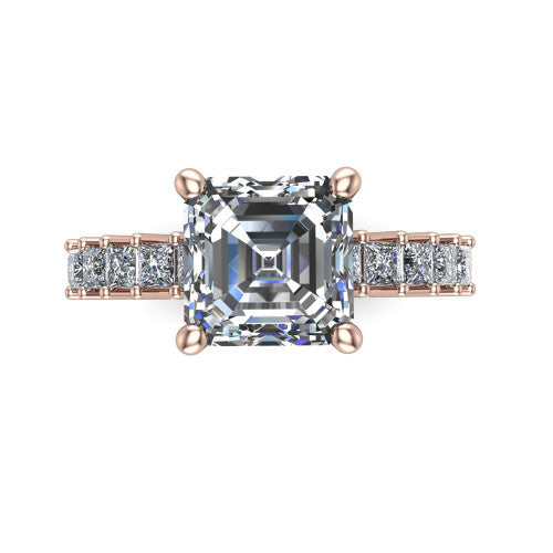 Maya Square Emerald Shape Classic Engagement Ring in 18K Rose Gold