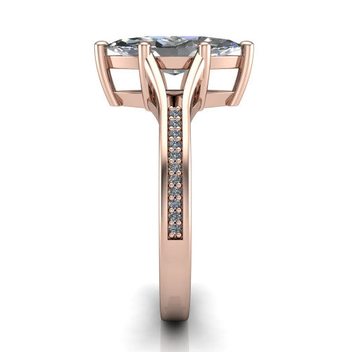 Isla marquise classic solitaire engagement ring in 14K Rose Gold, side profile showing the channel-set pav&eacute; split shank with polished edges rising to the marquise center