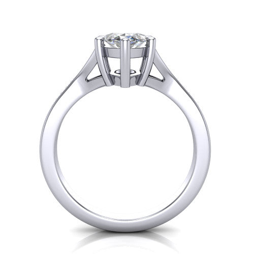 Isla marquise classic solitaire engagement ring in Platinum, through-finger front profile showing the marquise center raised above the channel-set split shank