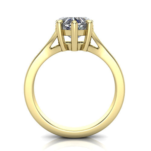 Isla heart classic solitaire engagement ring in 14K Yellow Gold, through-finger front profile showing the heart center raised above the channel-set split shank