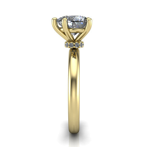 Delilah heart hidden halo engagement ring in 14K Yellow Gold, side profile showing the hidden pav&eacute; halo collar and the plain polished band in profile