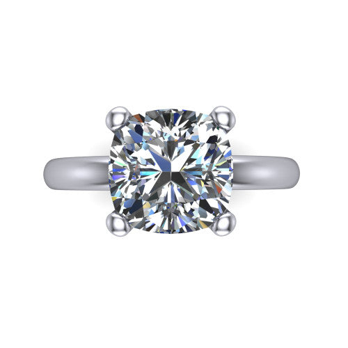 Delilah cushion hidden halo engagement ring in 14K White Gold, top-down view showing the unhaloed cushion solitaire center