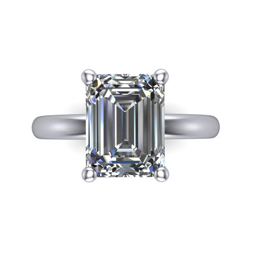Delilah emerald hidden halo engagement ring in 18K White Gold, top-down view showing the unhaloed emerald solitaire center