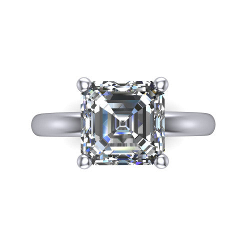 Delilah square emerald hidden halo engagement ring in Platinum, top-down view showing the unhaloed square emerald solitaire center