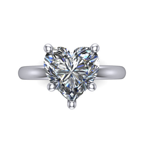 Delilah heart hidden halo engagement ring in 18K White Gold, top-down view showing the unhaloed heart solitaire center