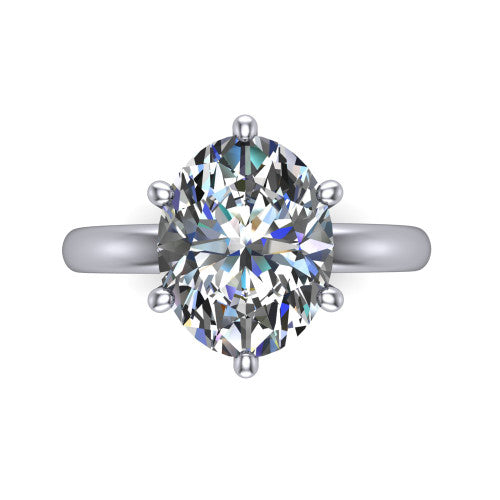 Delilah oval hidden halo engagement ring in Platinum, top-down view showing the unhaloed oval solitaire center