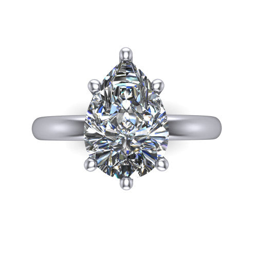 Delilah pear hidden halo engagement ring in 14K White Gold, top-down view showing the unhaloed pear solitaire center
