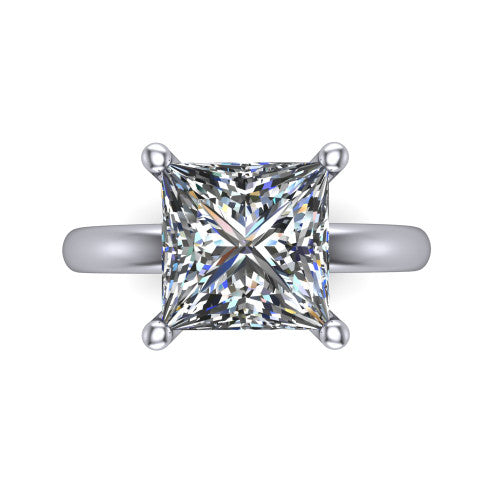 Delilah princess hidden halo engagement ring in Platinum, top-down view showing the unhaloed princess solitaire center
