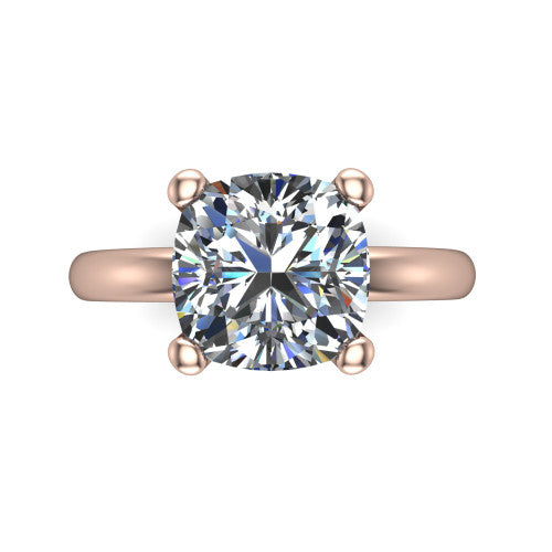 Delilah cushion hidden halo engagement ring in 18K Rose Gold, top-down view showing the unhaloed cushion solitaire center