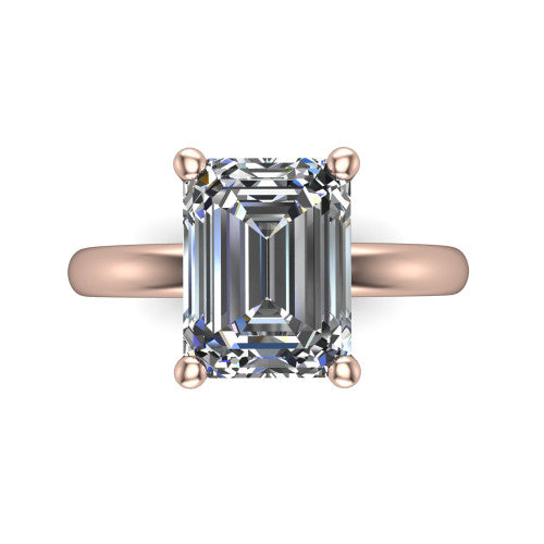 Delilah emerald hidden halo engagement ring in 14K Rose Gold, top-down view showing the unhaloed emerald solitaire center