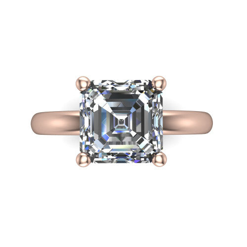 Delilah square emerald hidden halo engagement ring in 14K Rose Gold, top-down view showing the unhaloed square emerald solitaire center