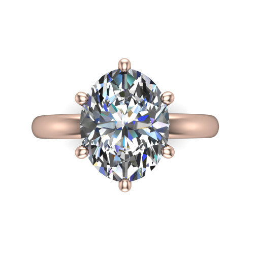 Delilah oval hidden halo engagement ring in 18K Rose Gold, top-down view showing the unhaloed oval solitaire center