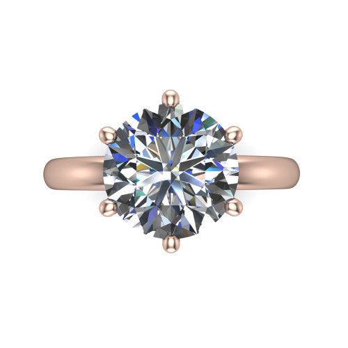 Delilah round hidden halo engagement ring in 18K Rose Gold, top-down view showing the unhaloed round solitaire center