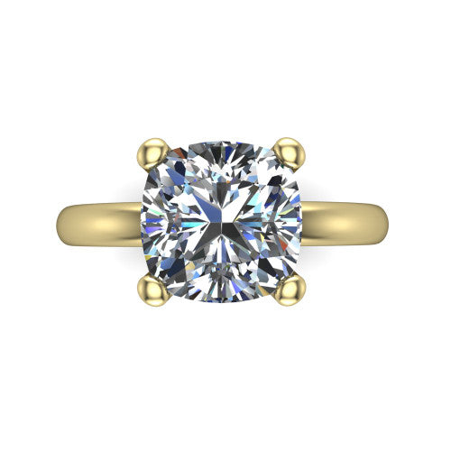 Delilah cushion hidden halo engagement ring in 18K Yellow Gold, top-down view showing the unhaloed cushion solitaire center