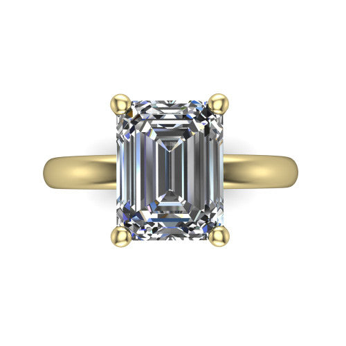 Delilah emerald hidden halo engagement ring in 14K Yellow Gold, top-down view showing the unhaloed emerald solitaire center
