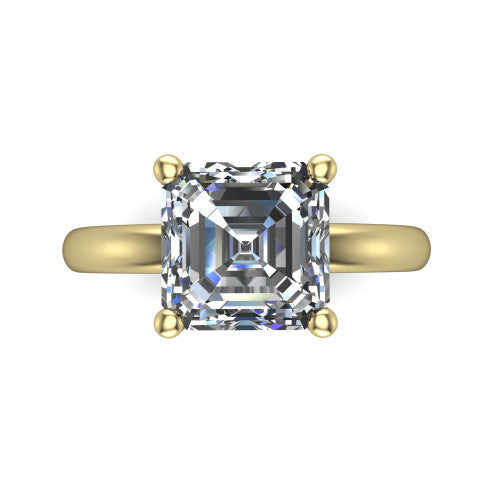 Delilah square emerald hidden halo engagement ring in 18K Yellow Gold, top-down view showing the unhaloed square emerald solitaire center