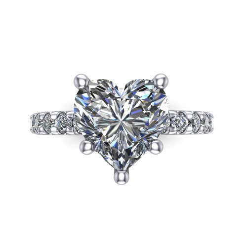 Gabriella heart hidden halo engagement ring in 14K White Gold, top-down view showing the heart center and the pav&eacute; diamond shoulders