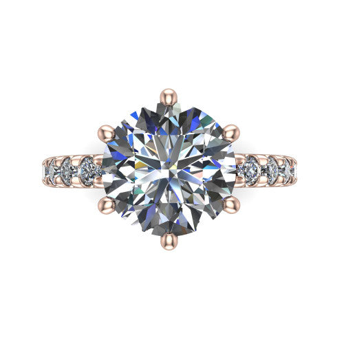 Gabriella round hidden halo engagement ring in 18K Rose Gold, top-down view showing the round center and the pav&eacute; diamond shoulders