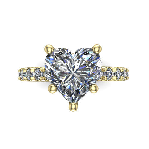 Gabriella heart hidden halo engagement ring in 18K Yellow Gold, top-down view showing the heart center and the pav&eacute; diamond shoulders